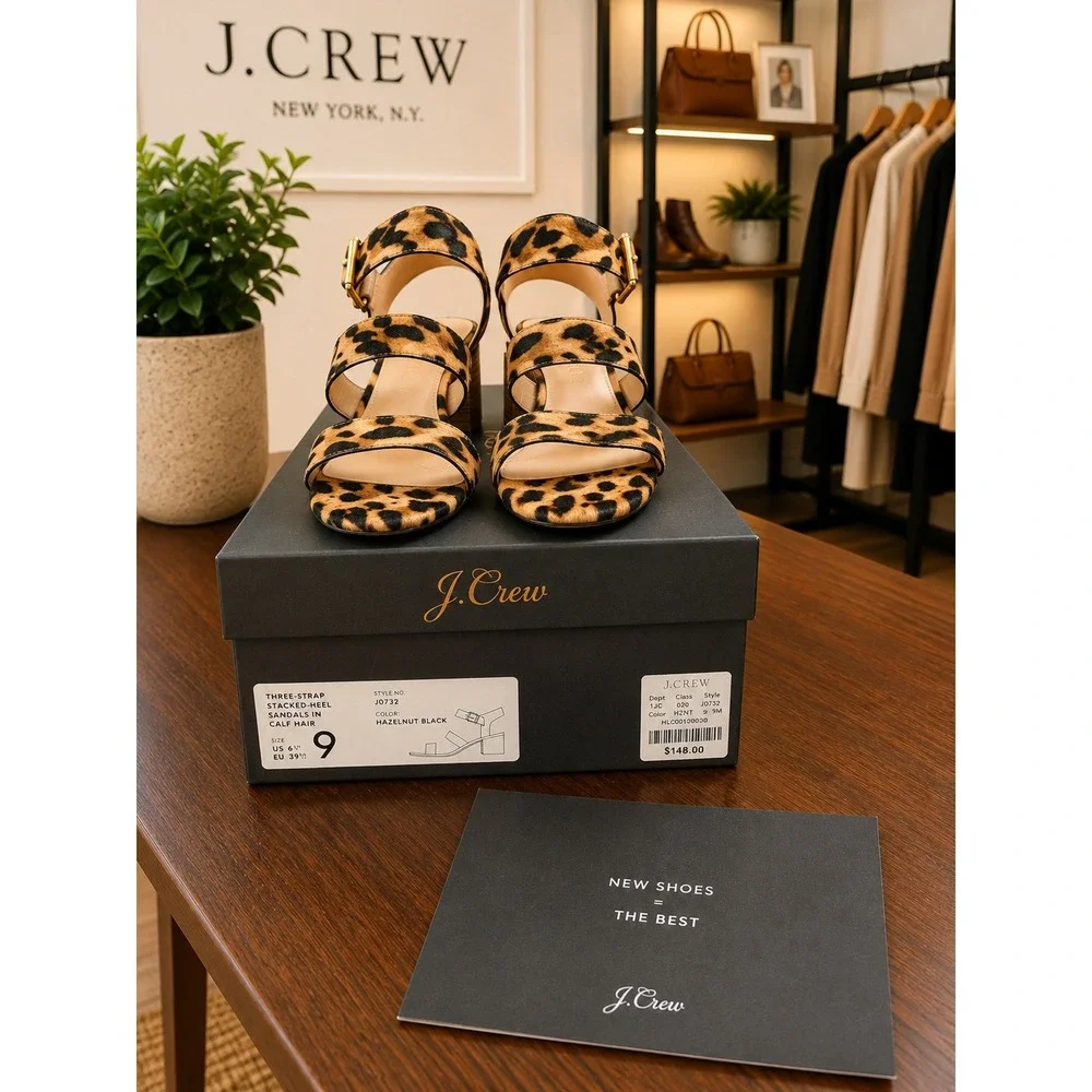 J. Crew 3 strap stacked heel sandals 9